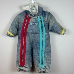 Vintage Guess Infant Denim Snowsuit Size 12 Months 90's 80's Retro Warm Winter